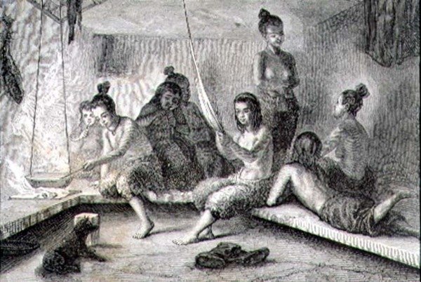 Eskimomajan sisustus 1860-luvulla (kaiverrus) tekijältä French School