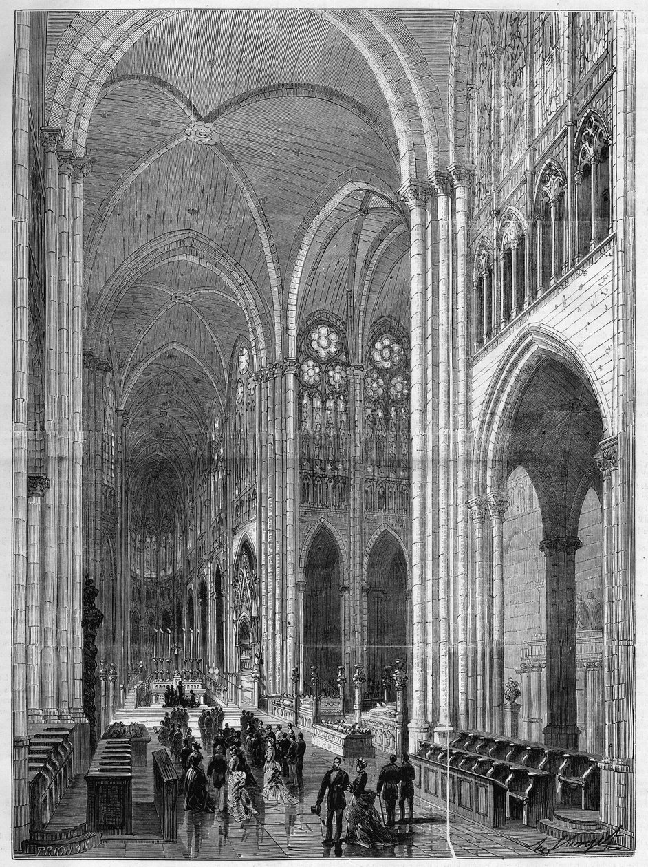 Basilica Saint Denis (Saint Denis) sisustus kunnostettu Eugene Viollet-le-Ducin (Viollet le Duc) (1814-1879) suunnitelmien mukaan. Kaiverrus kirjaan "The Illustrous Universe" tekijältä French School