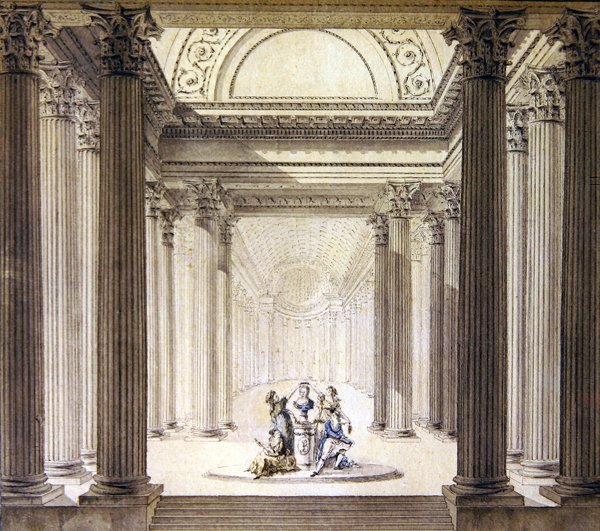 Hyveen temppelin sisustus, n. 1770 (kynä ja muste akvarelleilla paperille) tekijältä French School