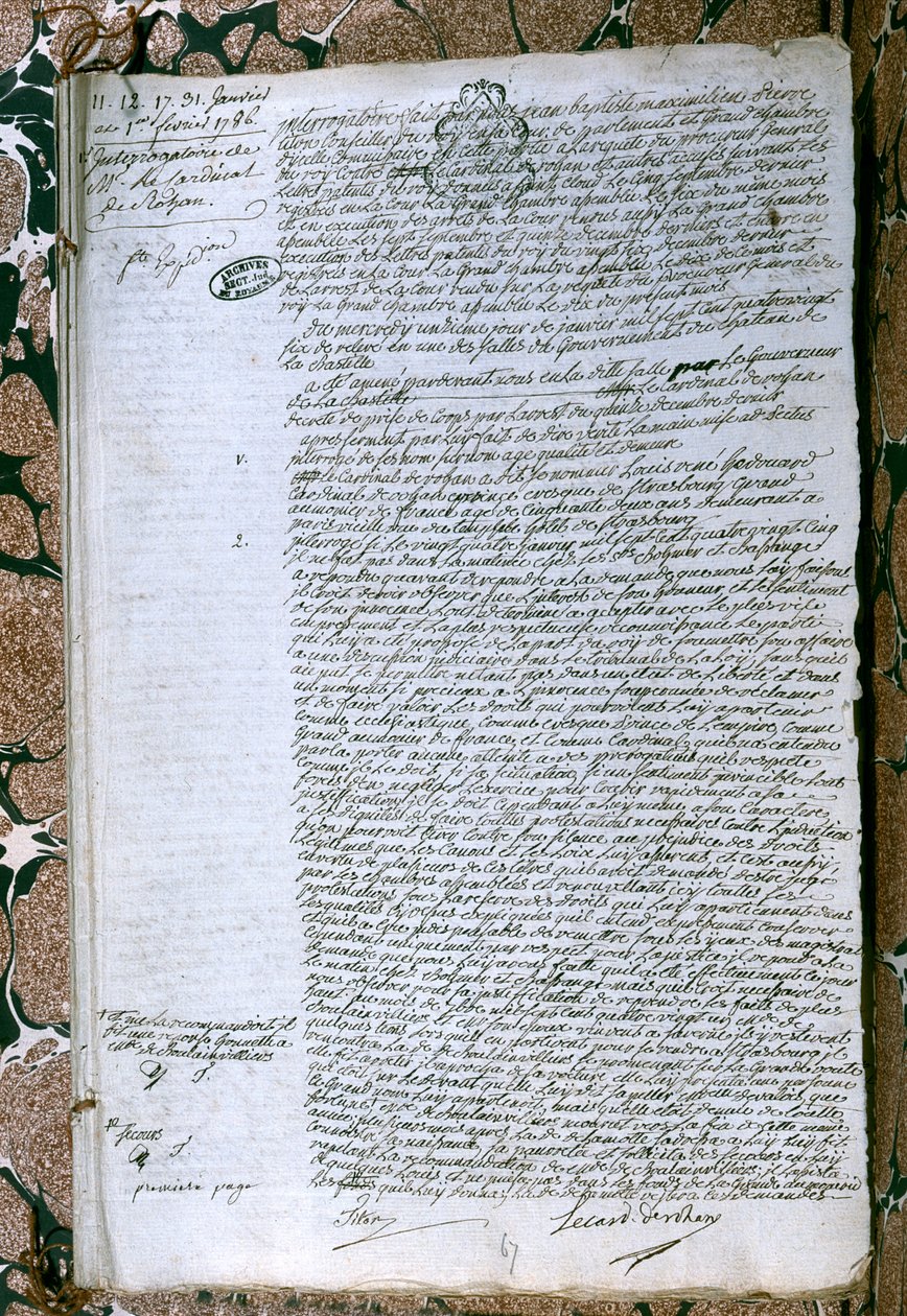 Kardinaali de Rohanin (1734-1803) kuulustelu, tammikuu 1786 tekijältä French School
