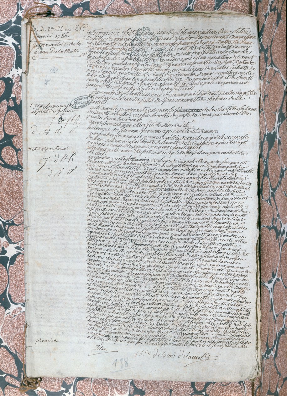 Kreivitär de La Motten (1756-91) Jeanne de Valois-Saint-Remyn kuulustelu tammikuussa 1785 tekijältä French School