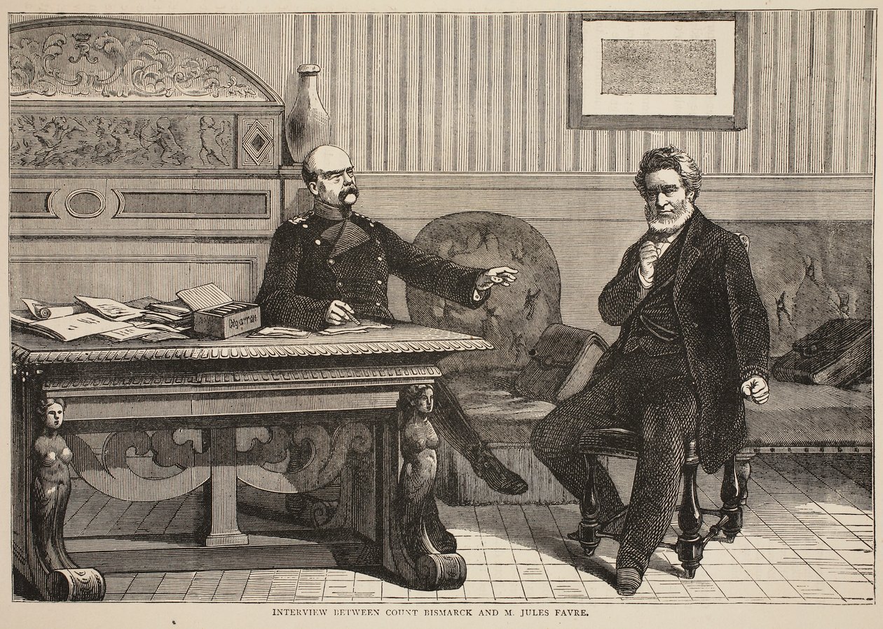 Kreivi Bismarckin ja M. Jules Favren haastattelu, syyskuu 1870, kuva Cassellsista Ranskan ja Saksan välisen sodan historia, 1870-1871 tekijältä French School