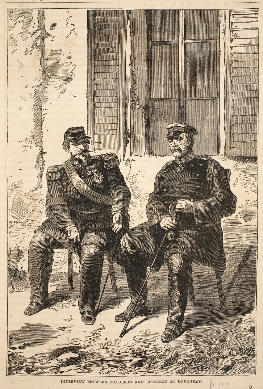 Napoleonin ja Bismarckin haastattelu Doncherryssä, kuva Cassellsista Ranskan ja Saksan välisen sodan historia, 1870-1871 tekijältä French School