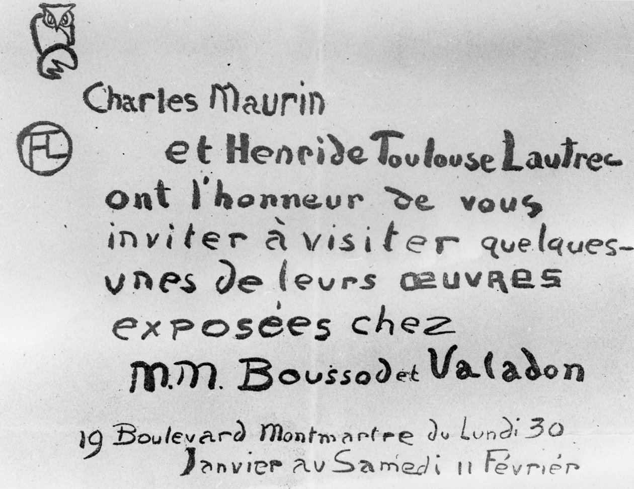 Kutsu Charles Maurinin ja Henri de Toulouse-Lautrecin töiden näyttelyyn tekijältä French School