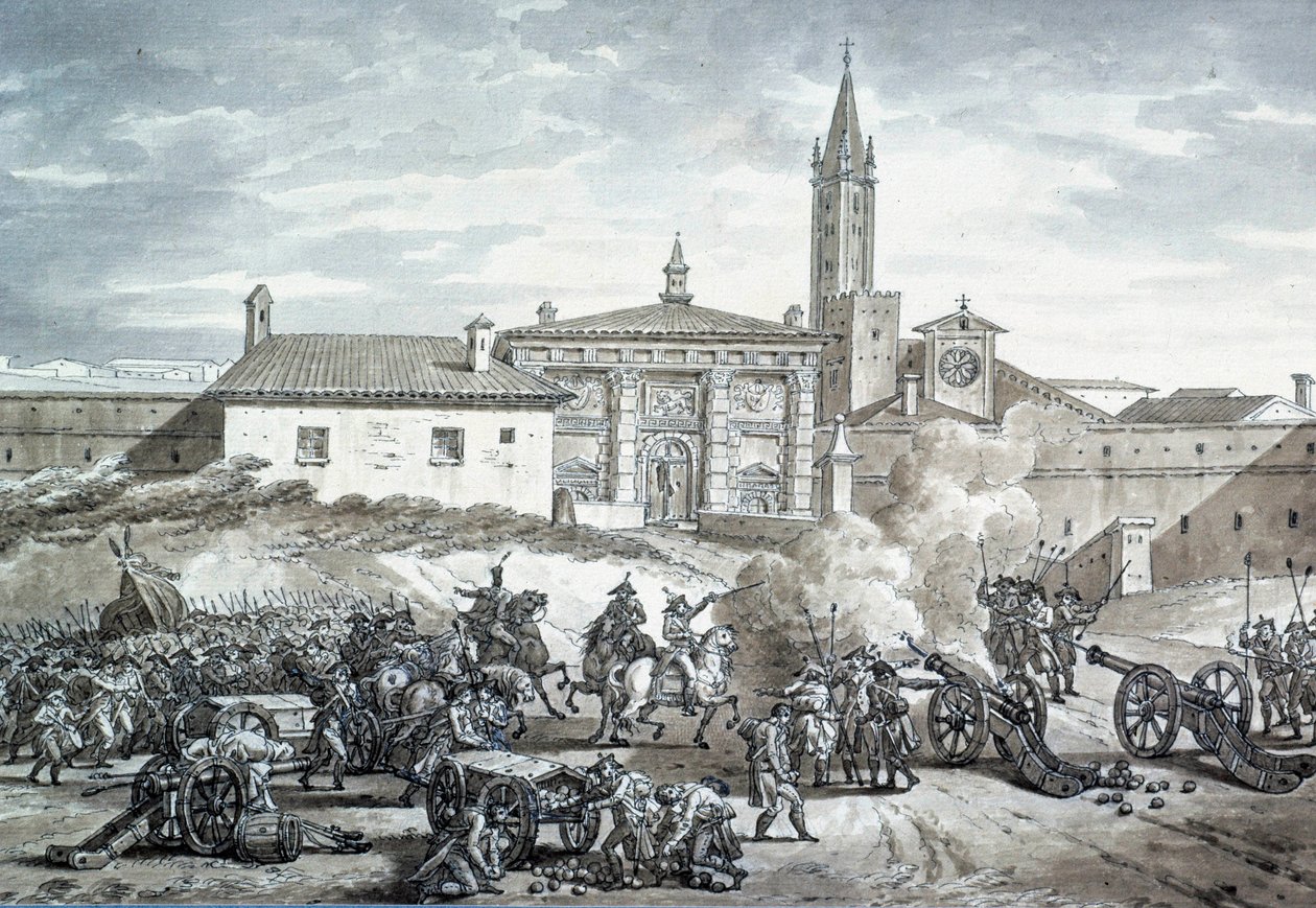 Italian maaseutu: Napoleon Bonaparten ranskalaisen armeijan miehitys Veronan (1789-1821). Nimetön piirros noin 1797. Pariisi, Louvre-museo tekijältä French School