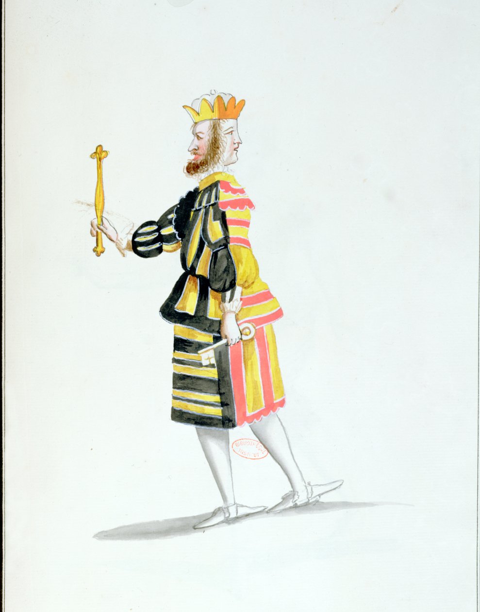 Ludvig XIV:n tanssima Jean-Baptiste Lullyn (1632-87) Janus-asu Ballet de la Nuitille, 23. helmikuuta 1653 (wc paperilla) tekijältä French School