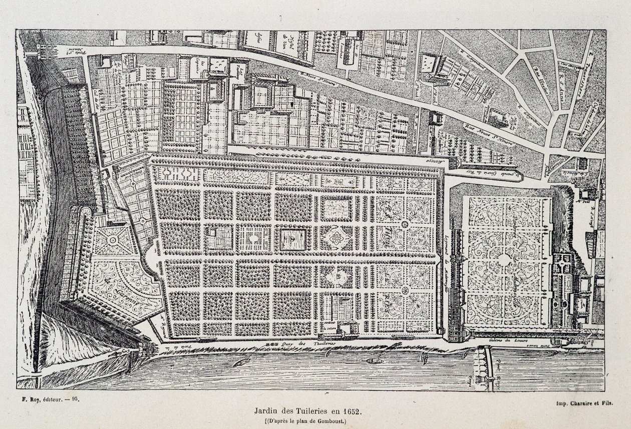 Jardin des Tuileries vuonna 1652 (Gomboustin suunnitelman mukaan) - "Pariisissa vuosisatojen ajan", kirjoittanut H. Gourdon de Genouillac, toim. F. Roy, Pariisi tekijältä French School