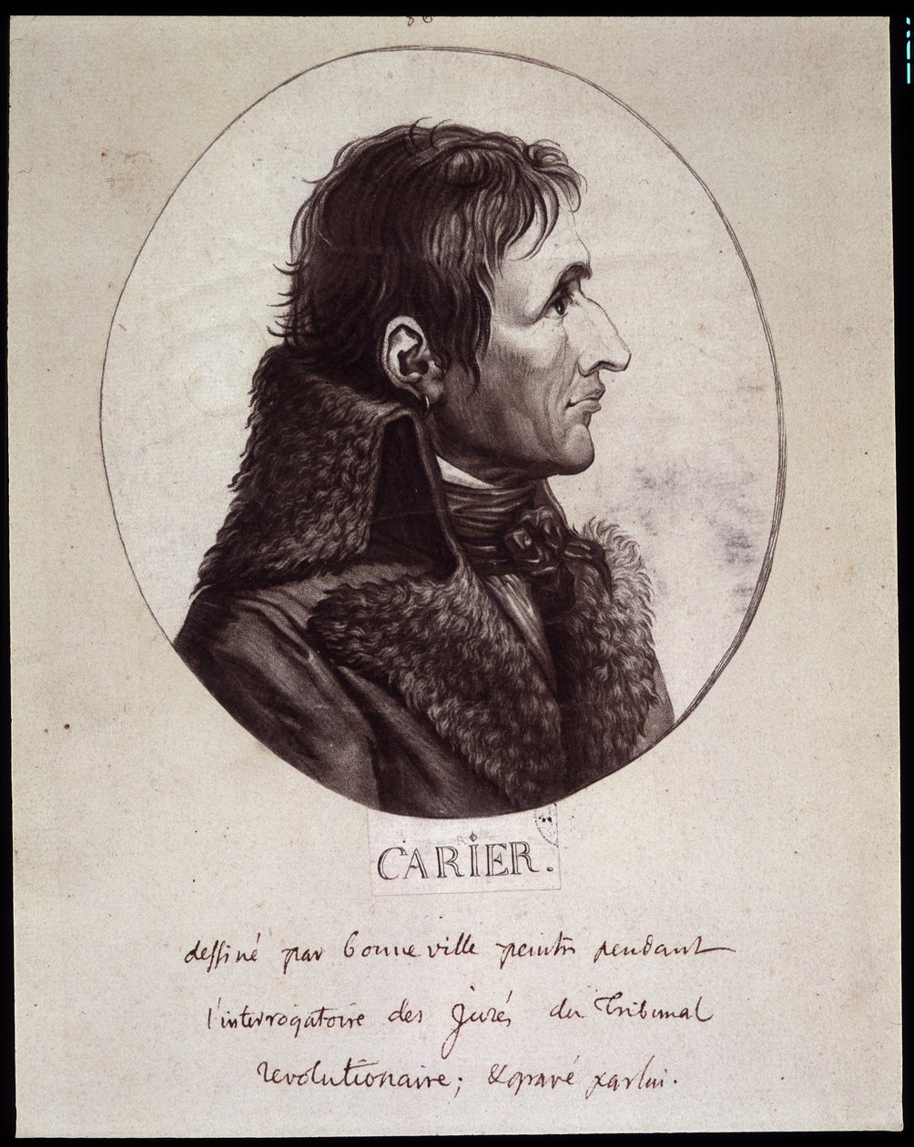 Jean Baptiste Carrier (1756-1794), piirtää Gouneville vallankumouksellisen tuomioistuimen projures-kuulustelun aikana tekijältä French School