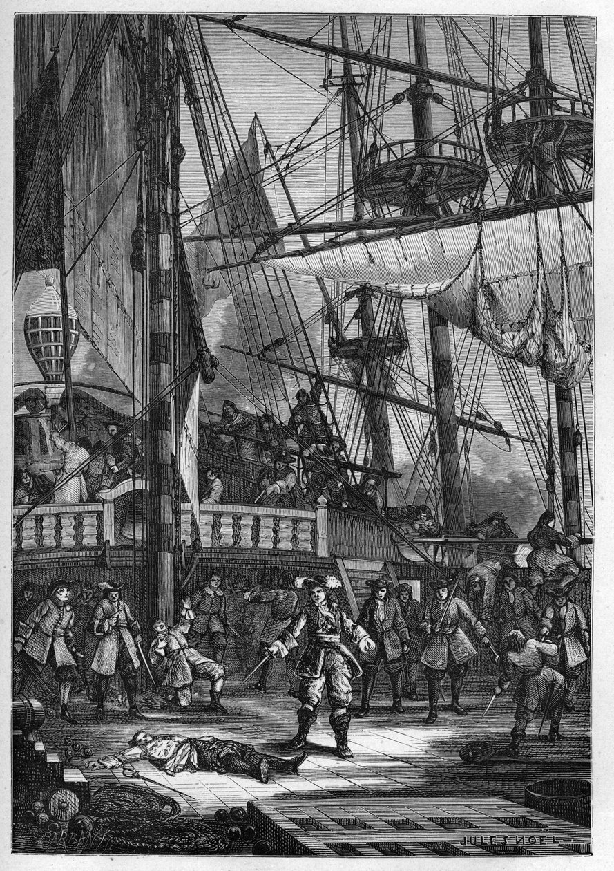 Jean Bart tappaa "Neptunuksen" hollantilaisen kapteenin - Jean Bart (1650-1702) tappaa Neptunuksen hollantilaisen kapteenin - kaiverrus "" L