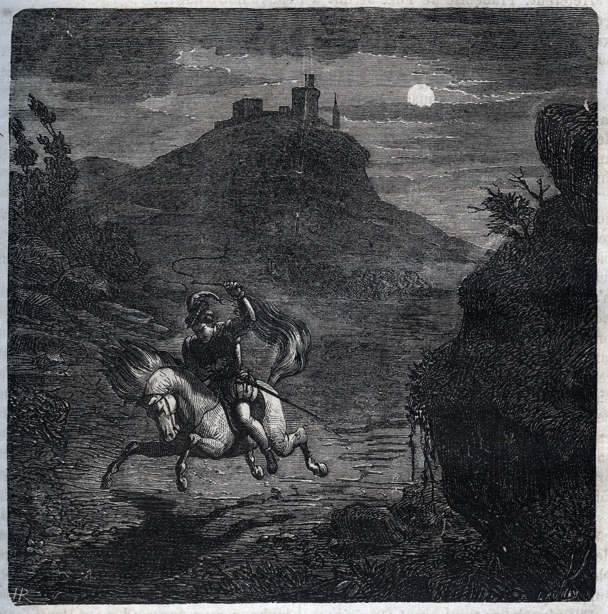 Jean de Laval Comte de Chateaubriant (Laval-Chateaubriant) (1486-1543) pakeni Englantiin murhattuaan vaimonsa Francoise de Foixin, Chateaubriantin kreivitären (n. 1495-1537). Kaiverrus vuodelta 1871 Henry de Kockin (1819) teokseen "Histoire Des Cocus Celeb tekijältä French School