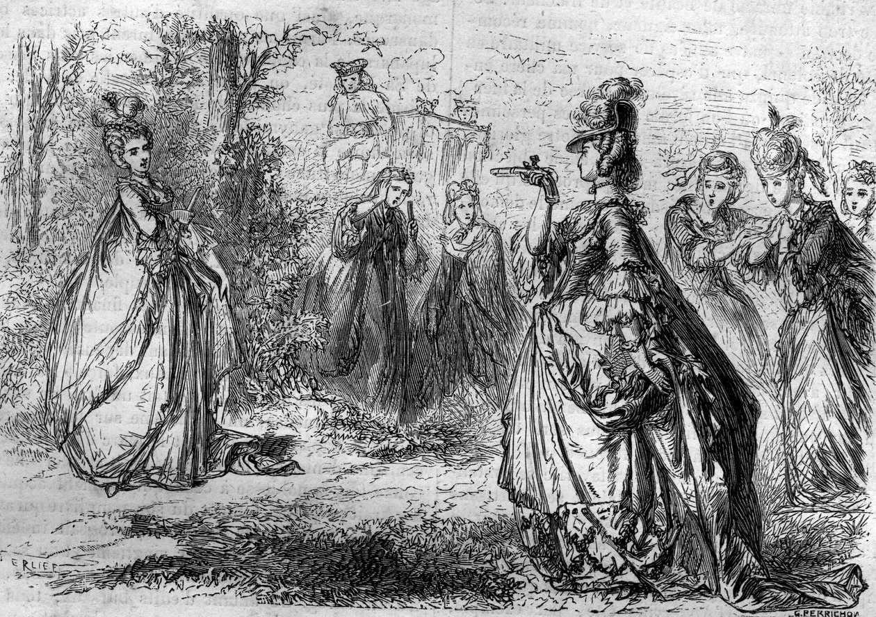 Jeanne Becu, Barryn kreivitär (tai rouva) (1743-1793)) Luciennen paviljongin Ludvig XV:n suosikki. Maurice Lachatren kaiverrus teokseen "Paavien-kuninkaiden-kuningattaren ja keisarien historia vuosisatojen ajan" tekijältä French School