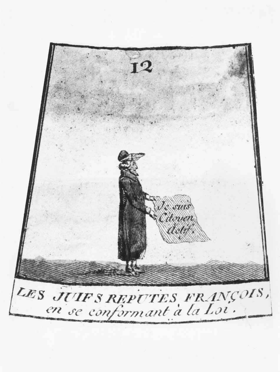 Ranskan kansalaiseksi tunnustettu juutalainen, kuva käärme- ja tikkaiden pelistä, n. 1790-92 (yksityiskohta) tekijältä French School