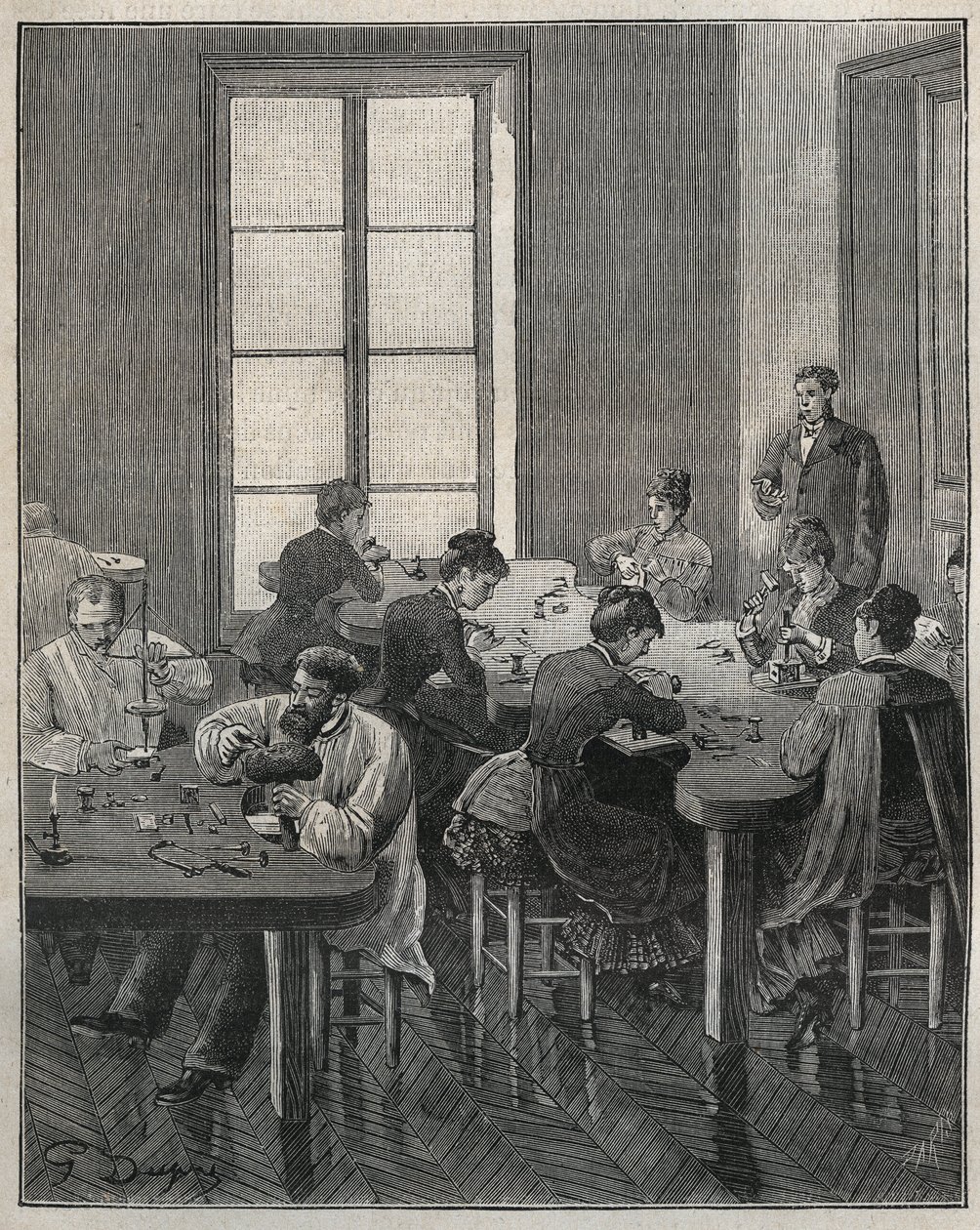 Korupaja Pariisissa 1800-luvulla. Kaiverrus vuodelta 1885 kirjassa "Les arts et metiers illustres", kirjoittanut Adolphe BITARD. tekijältä French School