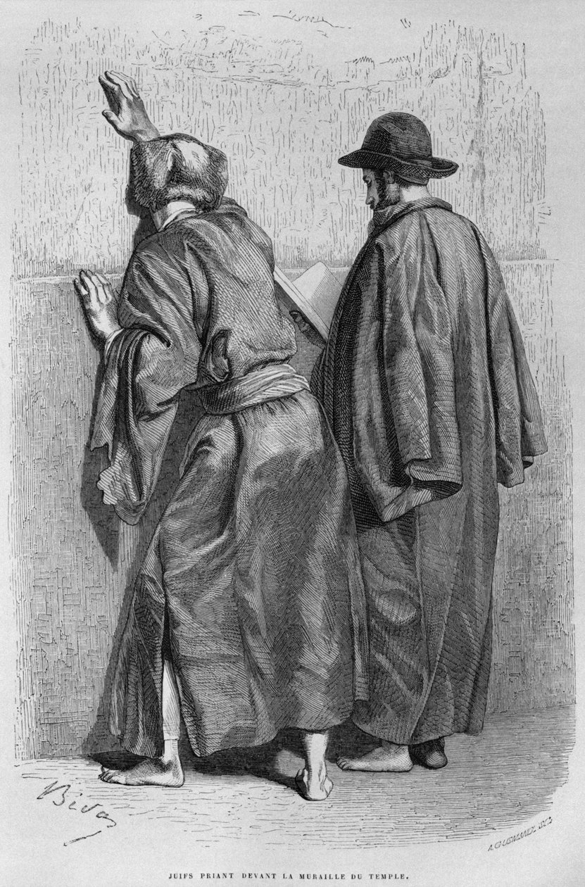 Juutalaisia ​​miehiä Ittumuurilla, Syyriasta tänään. Matkustaa Foinikiassa, Libanonissa ja Juudeassa. Louis Charles Emile Lortetin 1875-1880, 1884 (bw-kaiverrus) tekijältä French School