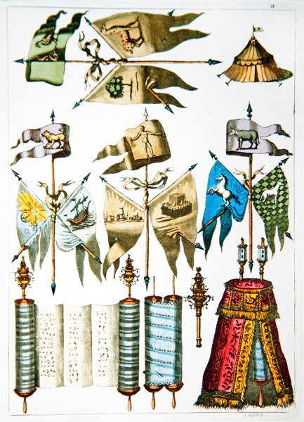 Juutalaiset symbolit, liput ja Toora (väri litho) tekijältä French School