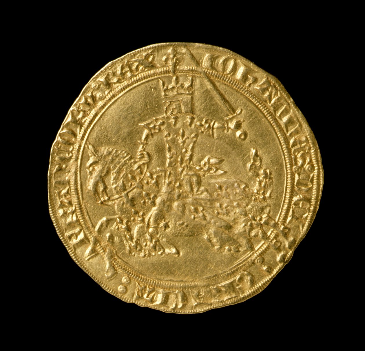 Johannes II Hyvä (1319-64) Ranskan kuningas, Franc a Cheval, 1350-64 (kääntöpuoli) (kulta) (kääntöpuoli katso 168068) tekijältä French School