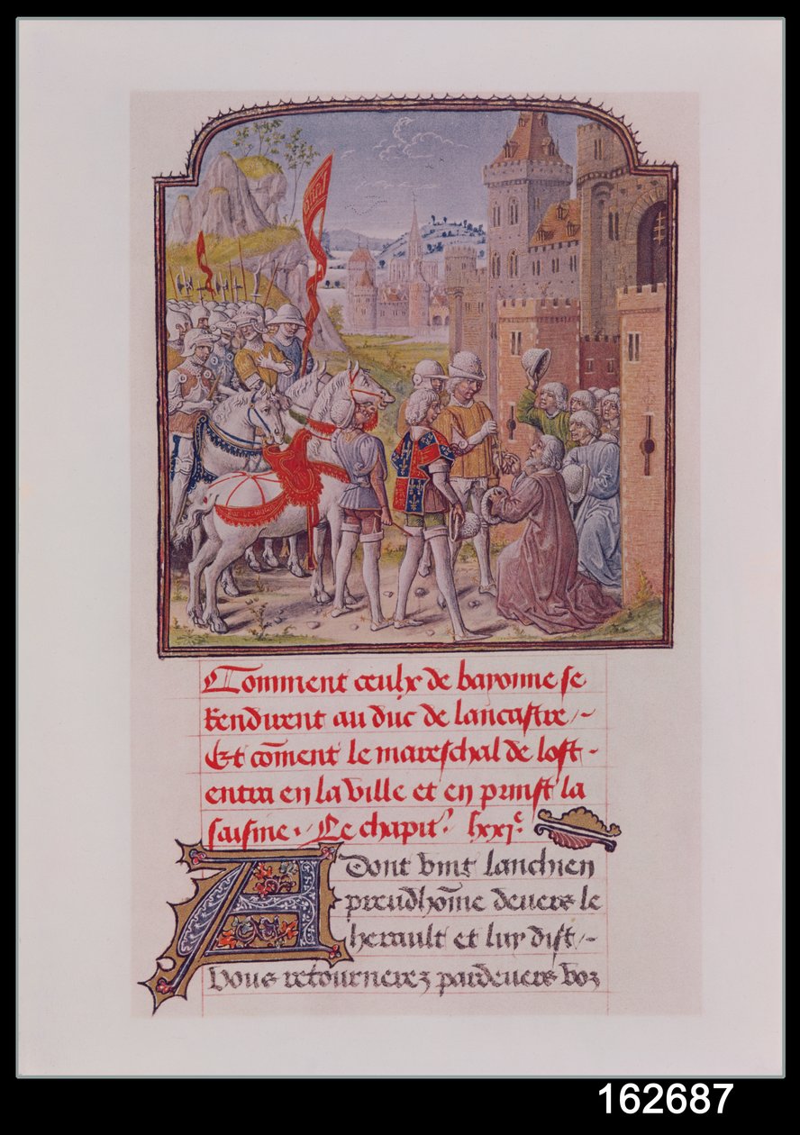 Bayonnen asukkaat ottivat vastaan John of Gauntin kaupungin porteilla, Froissarts Chroniclesta, 1400-luvun loppu tekijältä French School