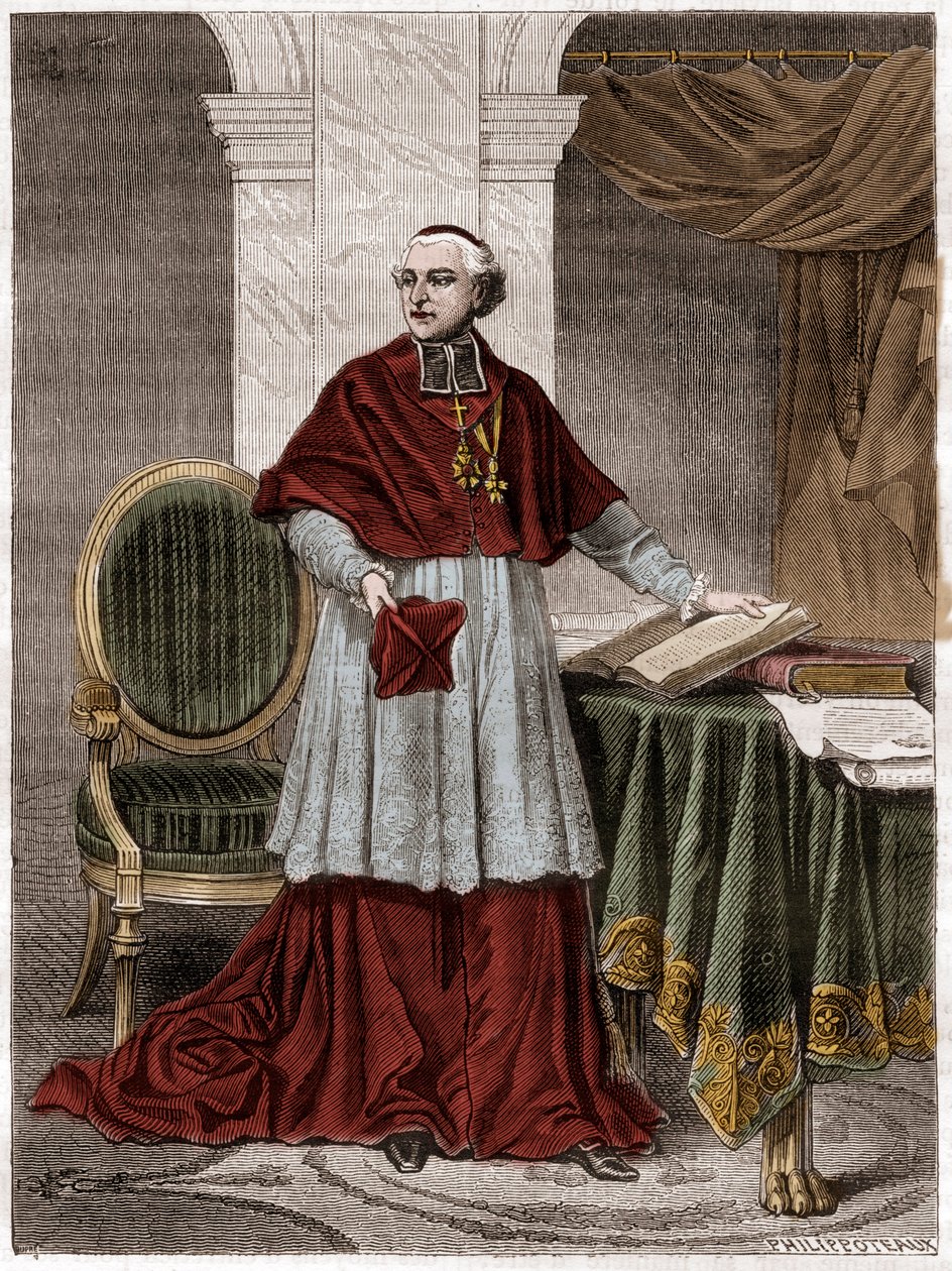 Joseph Fesch (1763-1839), ranskalainen kardinaali - kaiverrus 1879 - Kardinaali Joseph Fesch, Napoleon Bonaparten setä (1763-1839) muotokuva - Adolphe Thiersin teoksessa "Imperiumin historia konsulaatin historiaa seuranneessa" - 1879 - yksityinen kokoelma tekijältä French School