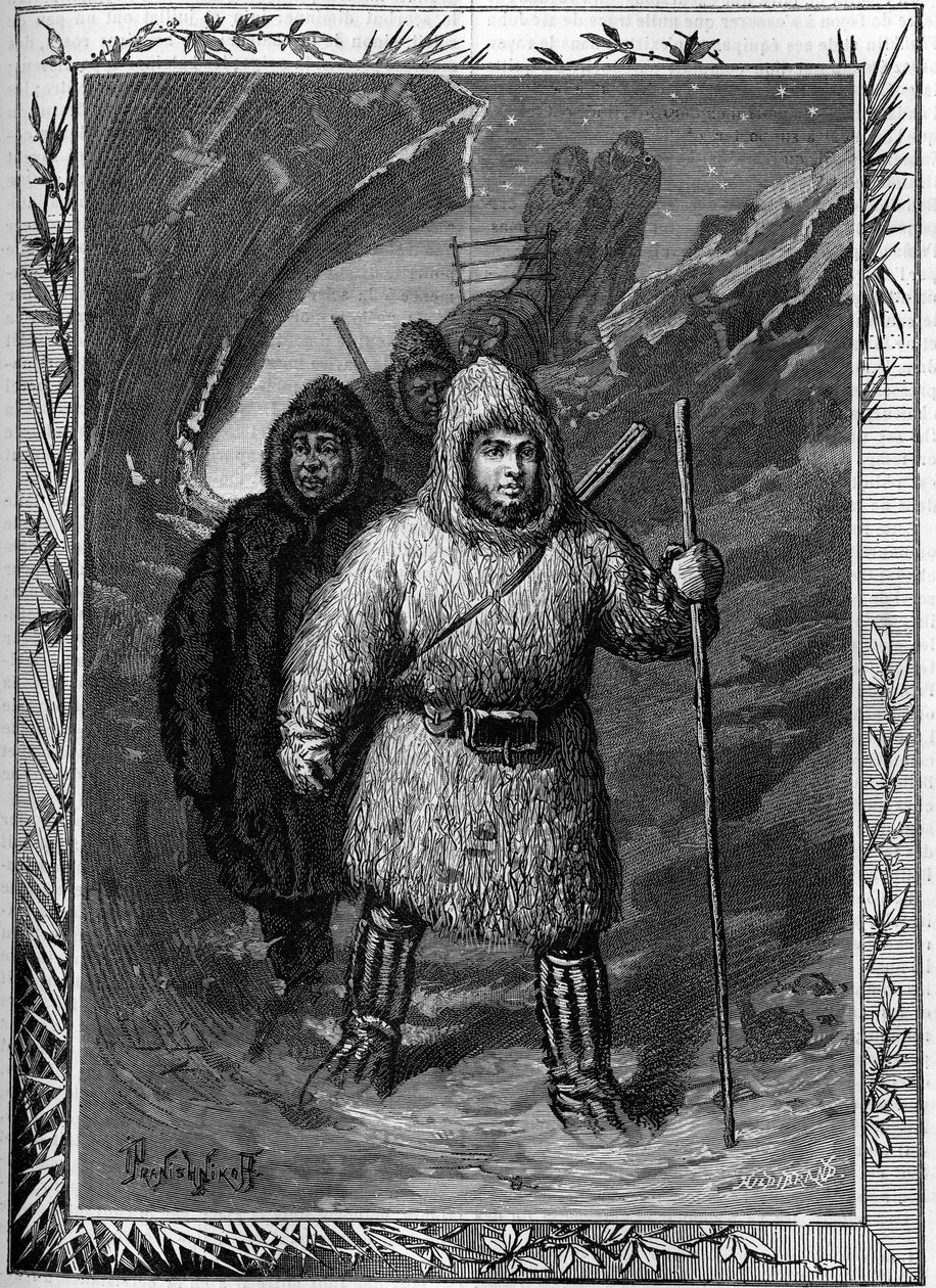 Joseph Rene Bellot (1826-1853) lähti etsimään kapteeni William Kennedyä lähellä Leopoldia Hudson Bayssa. Kaiverrus maineikkaaseen päiväkirjaan "" La jeunesse"" tekijältä French School