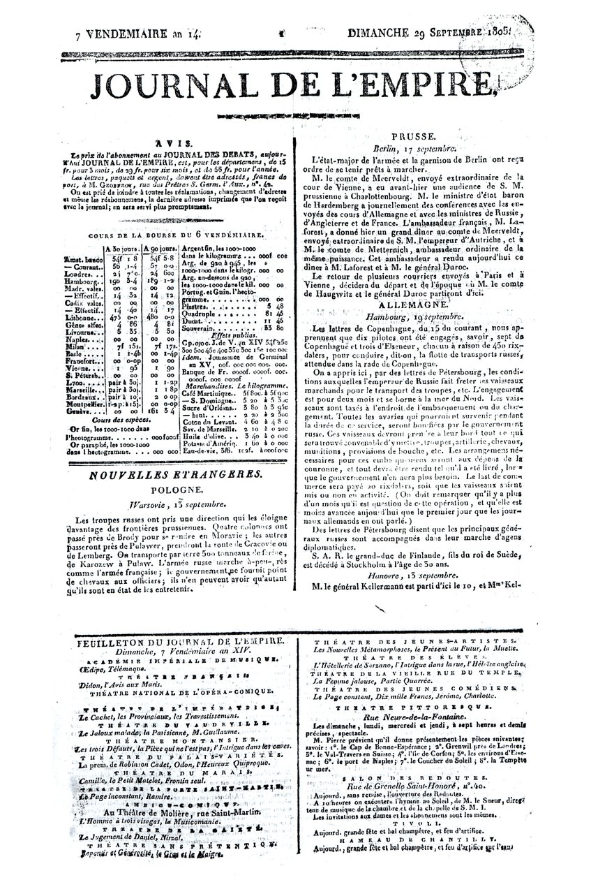 Journal de lEmpire, 29. syyskuuta 1805 (painettu) tekijältä French School
