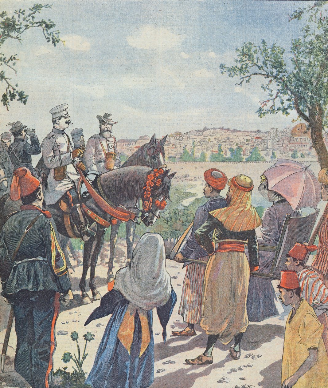 Keisari Wilhelm II:n (1859-1941) matka Palestiinaan. Saapuminen Jerusalemiin, sanomalehdestä, 2. marraskuuta 1898 tekijältä French School