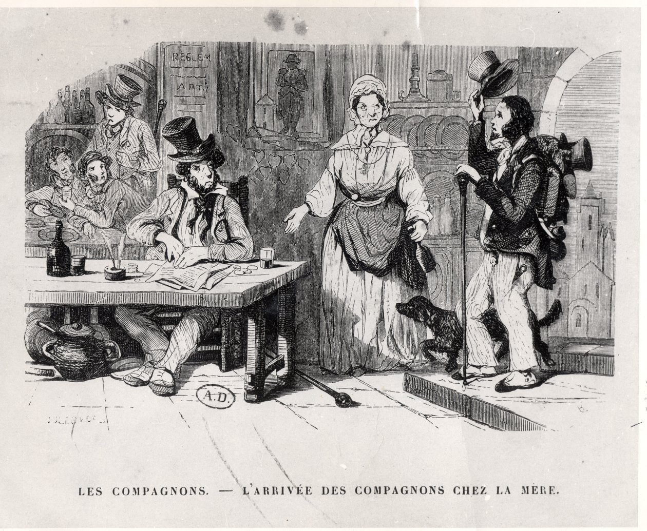 Matkamies saapumassa täysihoitolaan, n. 1850 tekijältä French School