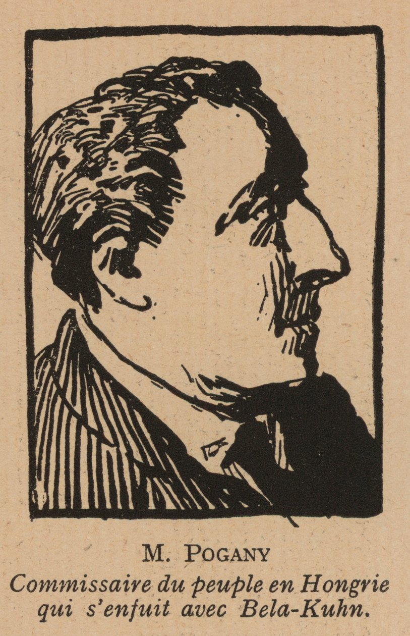 Jozsef Pogany, unkarilainen kommunistinen vallankumouspoliitikko, Unkarin neuvostotasavallan hallituksen jäsen 1919 (litografia) (kuvassa) tekijältä French School