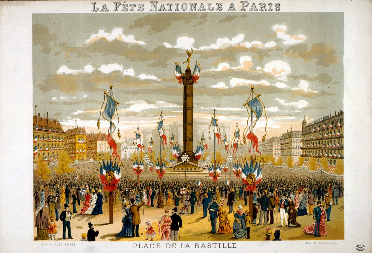 Ranskan presidentti Jules Grevy (1807-1891) osallistuu 14. heinäkuuta 1880 Bastilian päivän juhlallisuuksiin Pariisissa. tekijältä French School