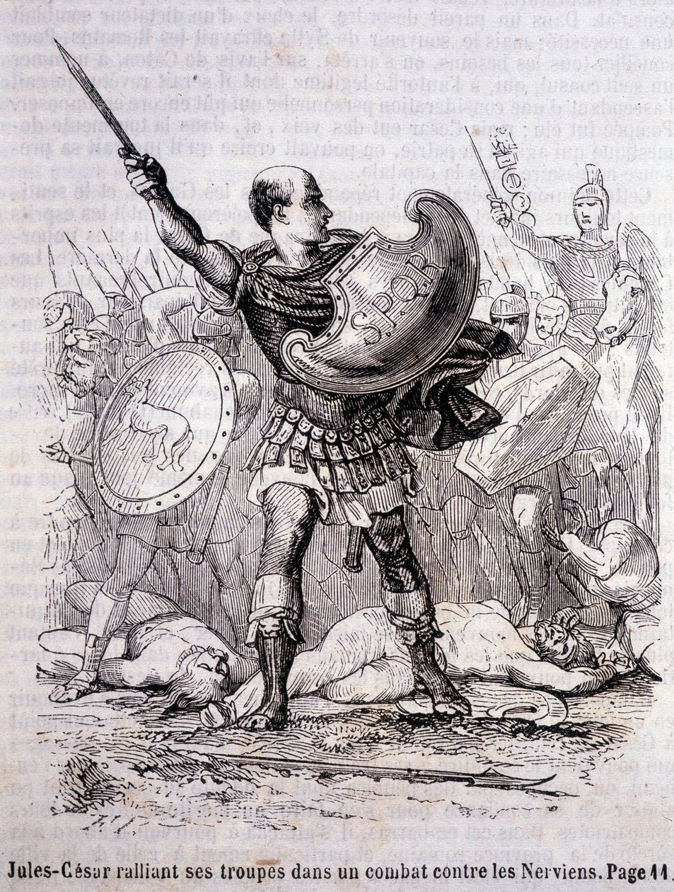 Julius Caesar kokoaa joukkonsa taisteluun Nervieniä vastaan - L.-P.:n "Histoire de France" -kirjassa. Anquetil tekijältä French School