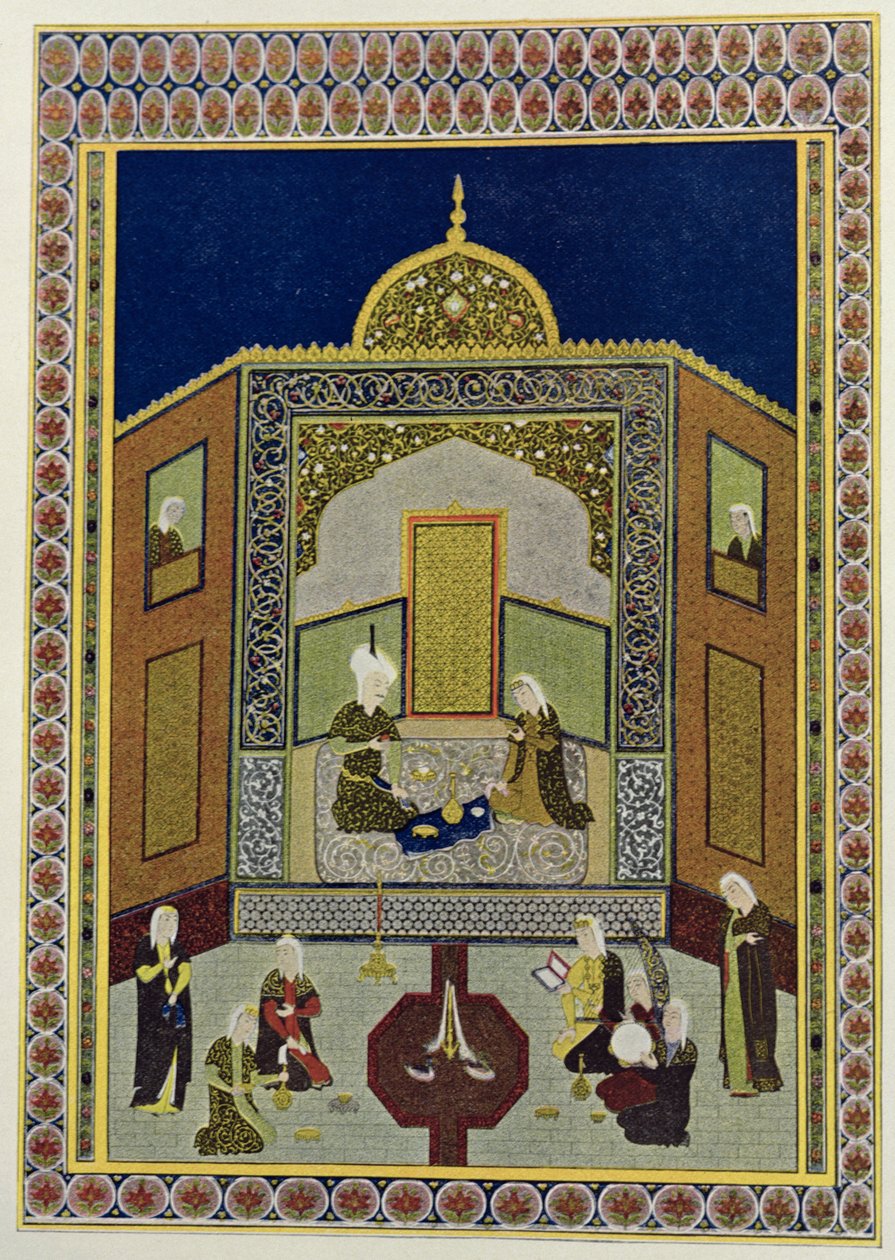 Kadi Pere-au-pet kupolin alla, kuvitus elokuvaan Arabian Nights, 1895 (värikaiverrus) tekijältä French School