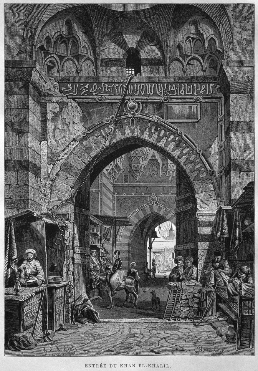 Khan El-Khalil -merkintä, Georg Moritz Ebersin (1837-98) LEgypte, 1881 (bw-kaiverrus) tekijältä French School