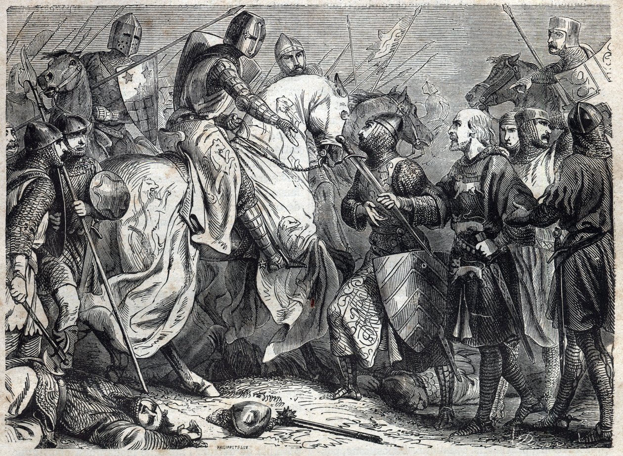 Kuningas Alfonso V Magnanimous (v. 1396-1458), Aragonian kuningas, valloittaa Napolin valtakunnan. Kaiverrus "" Paavien historiaan (...) Kuningatarkuninkaan ja keisarien rikokset vuosisatojen ajan" Maurice Lachatre tekijältä French School