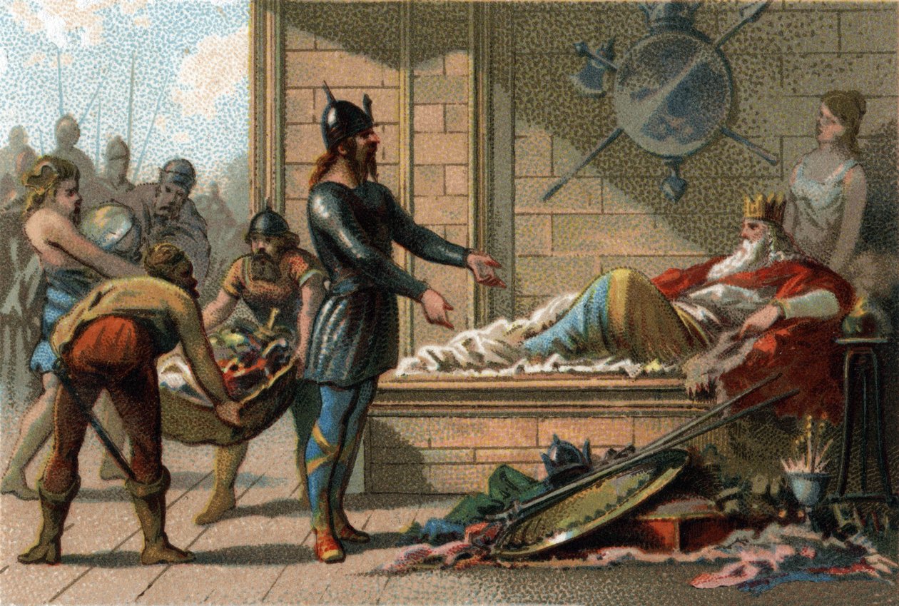 Kuningas Clovis III kutsui Le Feneant, Ranskan kuningas 691-695. Kromolitografia noin 1890. tekijältä French School