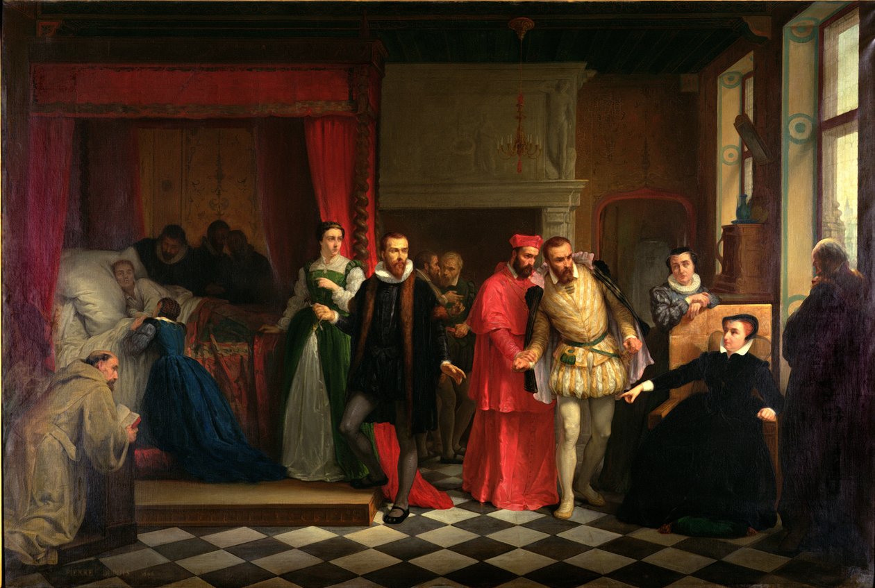 Kuningas Francis II (1544-60) kuolinsängyllään, 1865 tekijältä French School