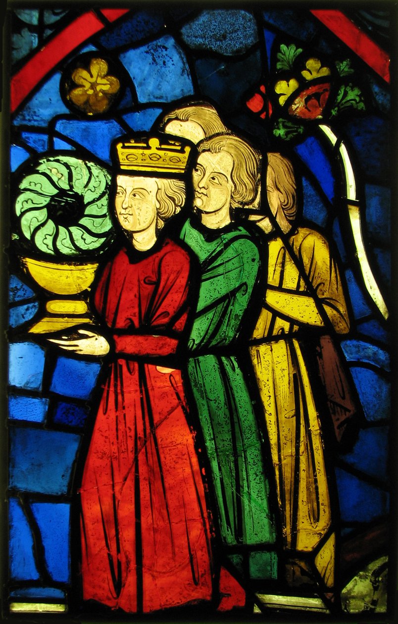 Kuningas Ludvig IX kantoi orjantappurakruunua, n. 1245-1248 (metallilasi ja lasimainen maali) tekijältä French School