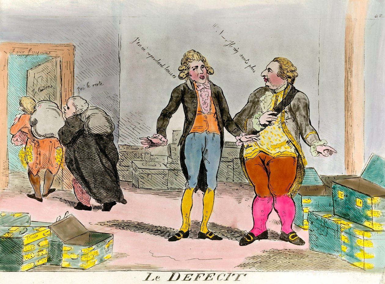 Kuningas Ludvig XVI ja taloudellinen alijäämä "" he eivät ole enää olemassa - olen jättänyt joitakin "". Kaiverrus 1700-luvulta. Yksityinen kokoelma. tekijältä French School