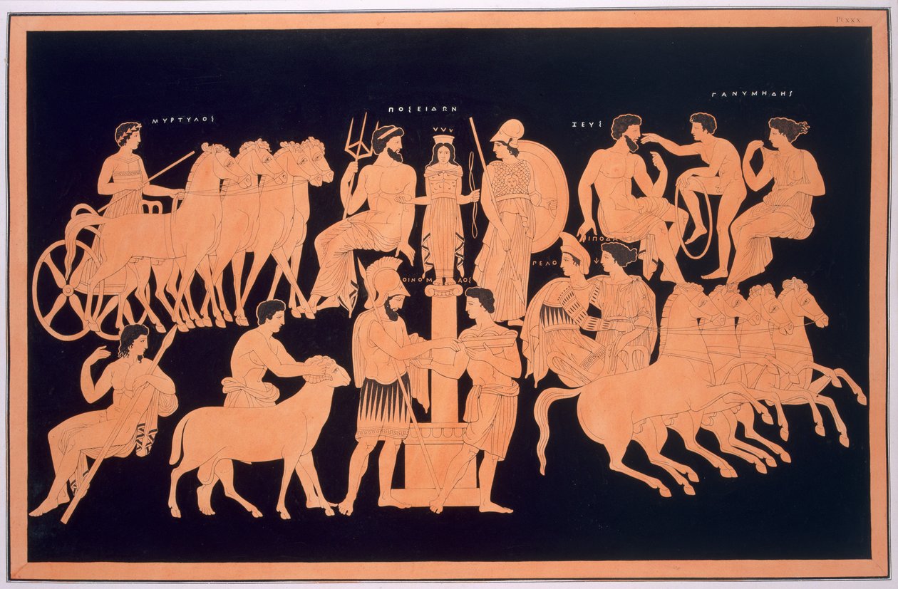 Kuningas Oenomaus, Hippodamia ja Olympian jumalat, julkaistu 1808-10 tekijältä French School
