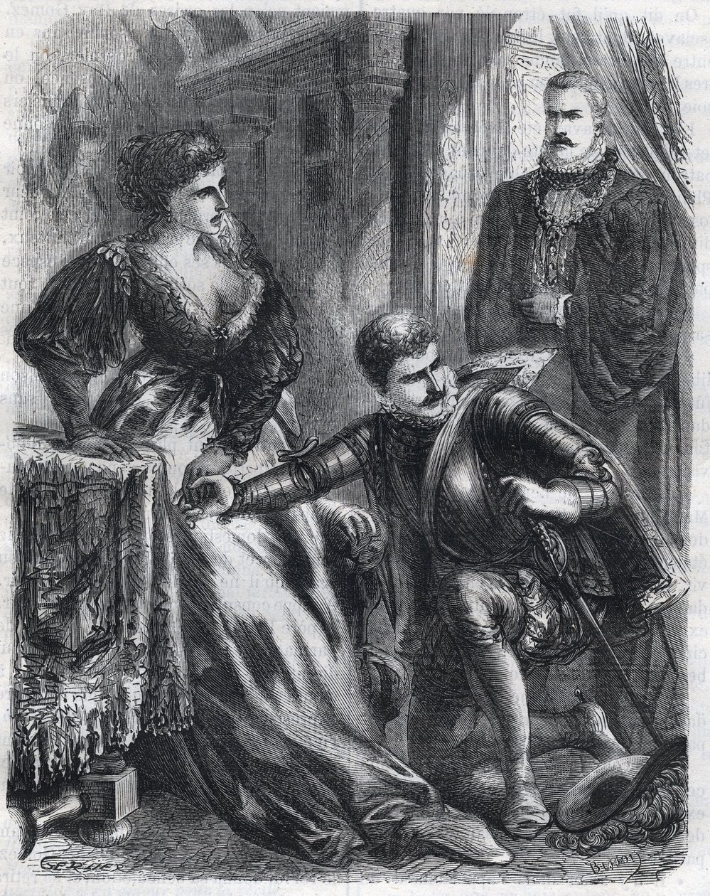 Kuningas Philip II (1527-1598) yllättää poikansa, prinssi Don Carlosin (1545-1568) yrittäessään loukata anoppiaan (äitipuolipuoli), kuningatar Elisabethia (1545-1568) (Ranskan Elisabeth tai Isabelle of Valois) , tammikuun 17 tekijältä French School