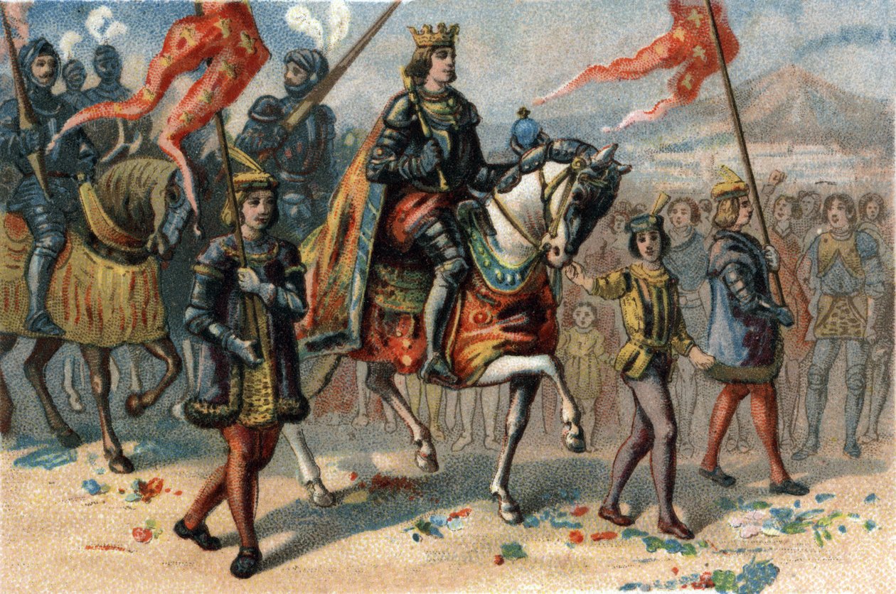 Ranskan kuningas Kaarle VIII (1470-1498) saapui Napoliin Italiaan 22. helmikuuta tekijältä French School