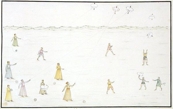 Kite Flying from "The Gentil Album", julkaistu vuonna 1774 (guassi paperilla) tekijältä French School
