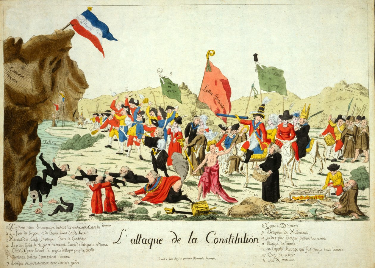Hyökkäys perustuslakia vastaan, pub. 1792 (käsinvärinen kaiverrus) tekijältä French School