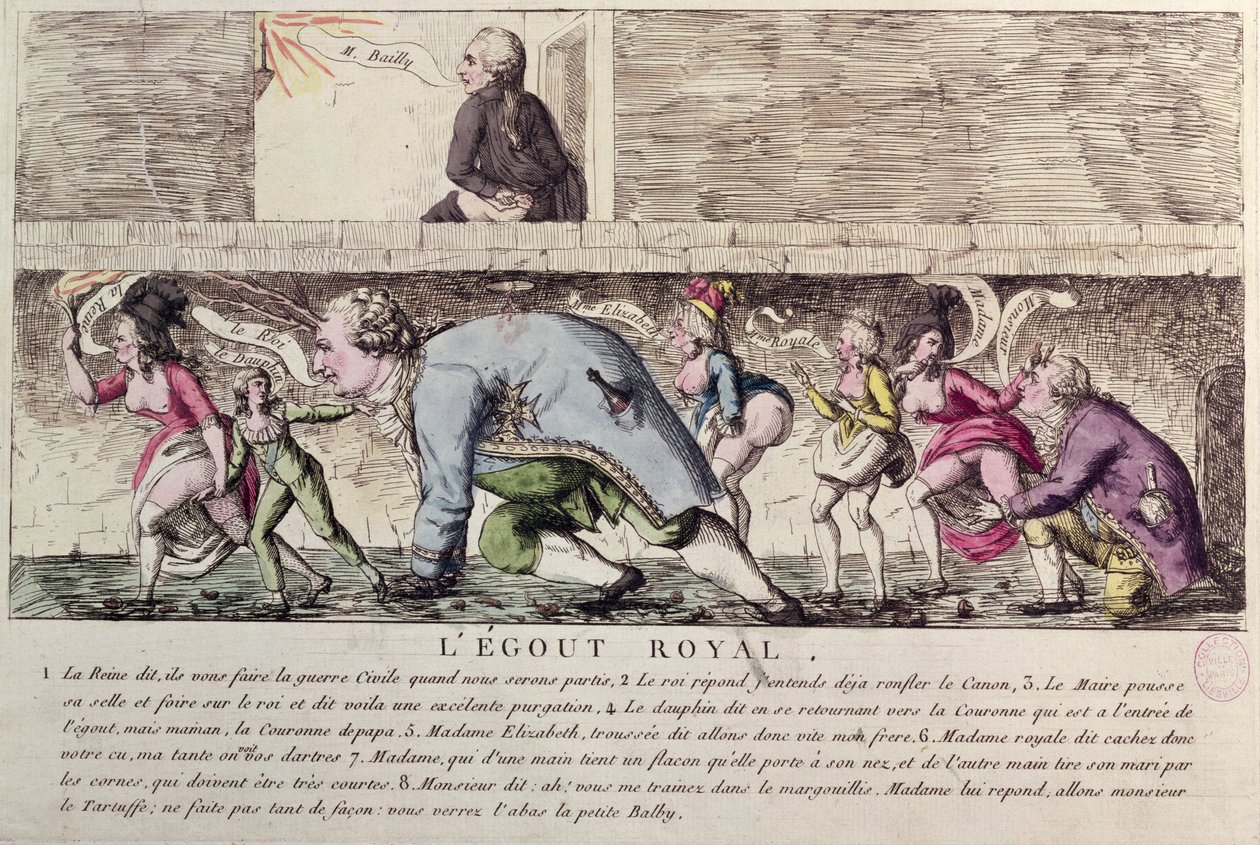 LEgout Royal karikatyyri Ranskan kuninkaallisen perheen lennosta Varennesiin 21. kesäkuuta 1791 tekijältä French School
