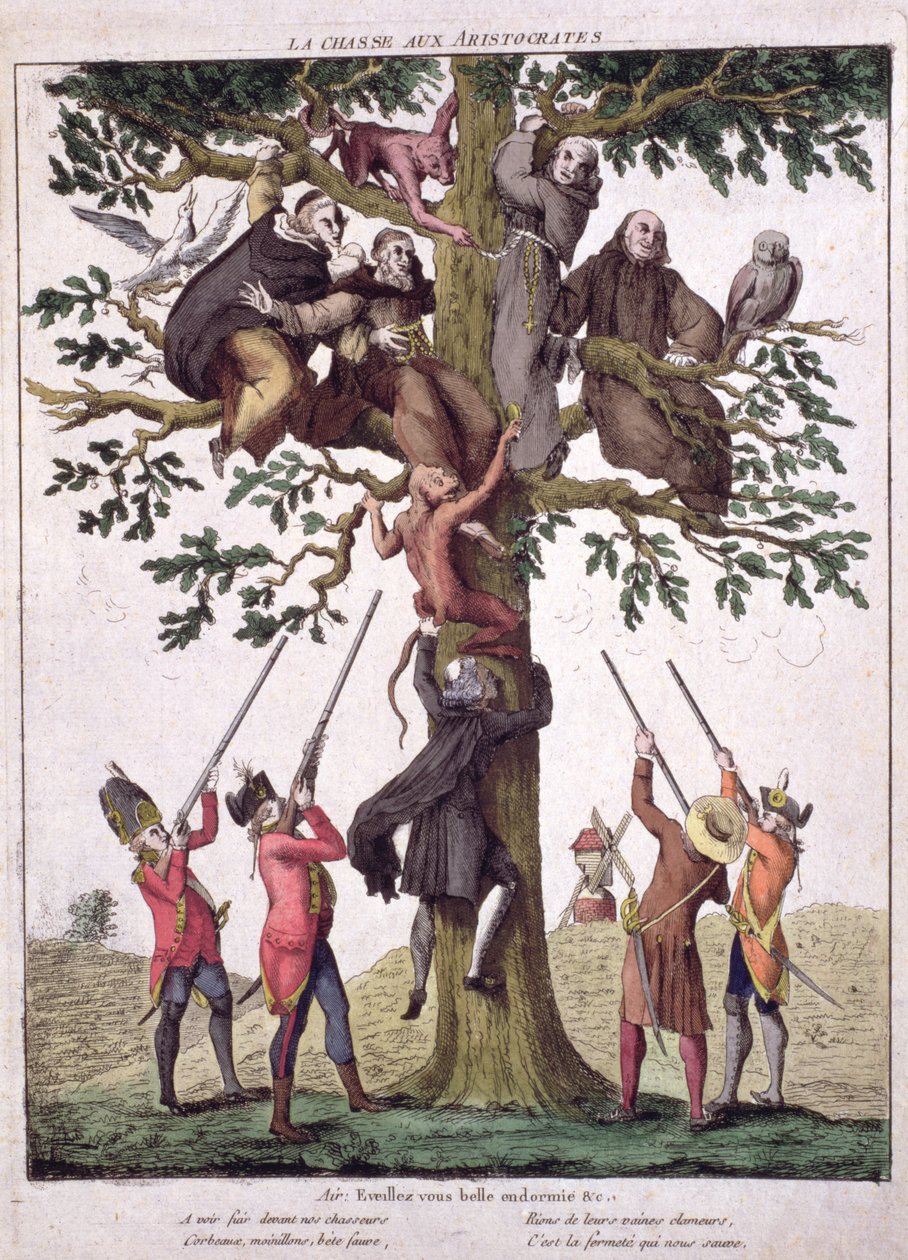 Aristokraattien metsästys, Anti-Royalist-sarjakuva, n. 1792 tekijältä French School