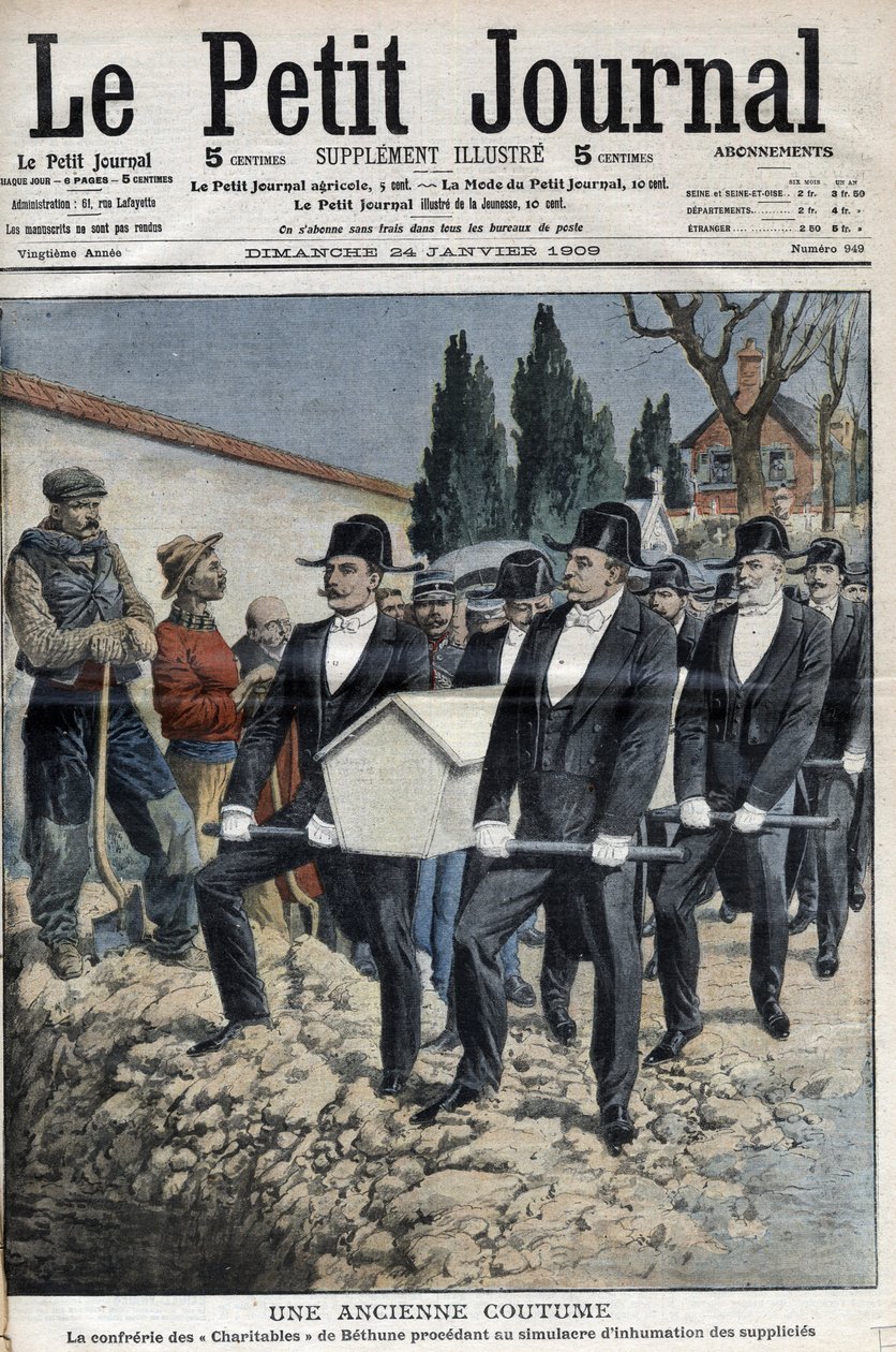 La Confrerie des Charitables de Saint Eloi (Saint-Eloi) de Bethune jatkaa tarvikkeiden hautaamisen simulaakkeliin sen jälkeen, kun bändi oli teloitettu Polletissa, giljotiinit 11. tammikuuta - "" Le Petite Journal"" 24. tammikuuta tekijältä French School