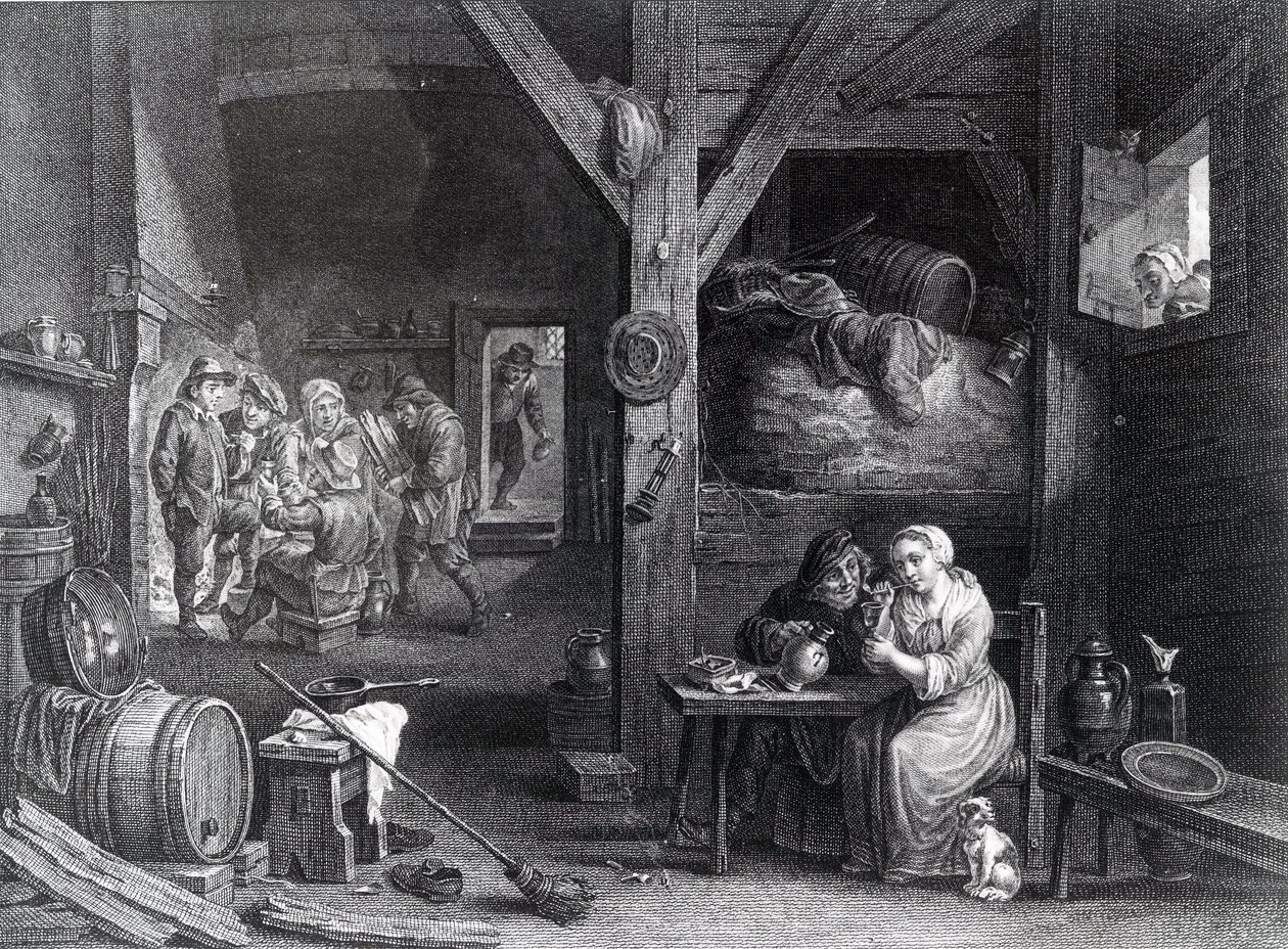 La Fumeuse, Jean Baptiste Patasin printti David Teniers nuoremman mukaan, 1786-1808 tekijältä French School