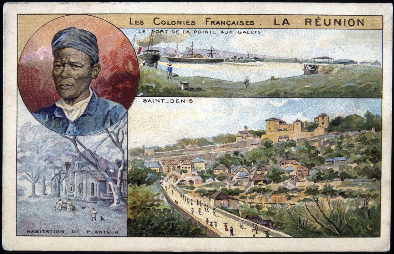 La Réunion, näkymä St Denis - postikortti kromo., deb. 20. vuosisata tekijältä French School