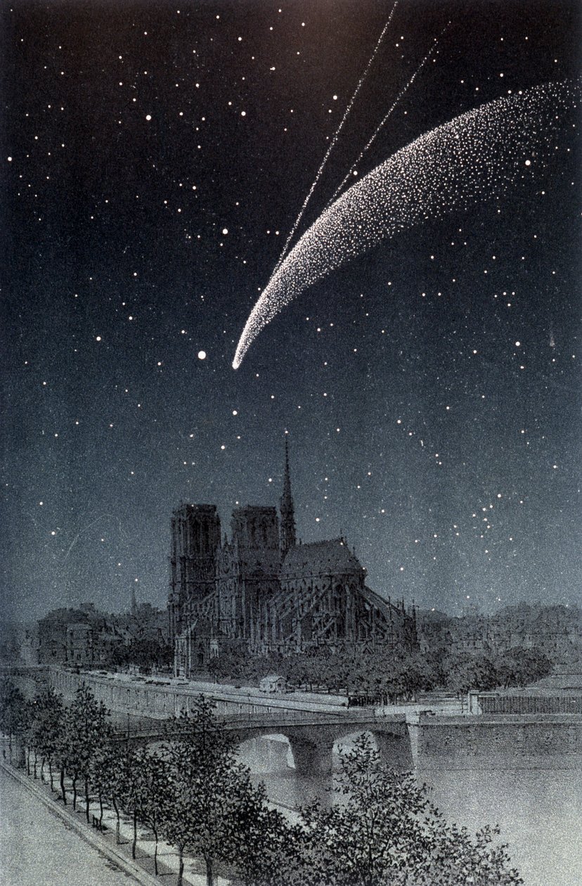 La Comet de Donati, nähty Pariisissa 10.4.1858 - Amédée Guilleminin elokuvassa "Le Ciel", Hachette, Pariisi tekijältä French School