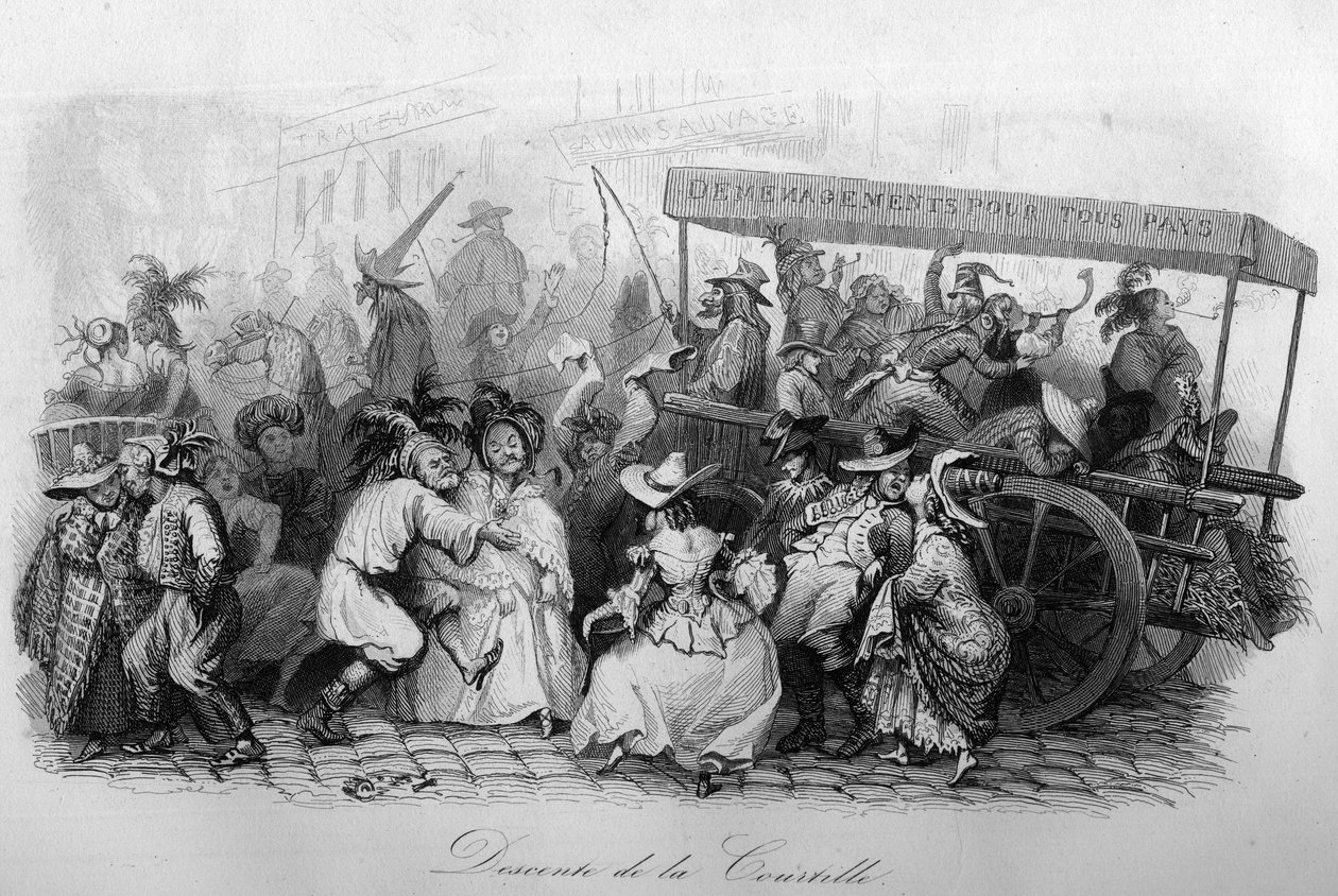 Courtillen ("Le carnival" -laulu, Marc-Antoine Madeleine Desaugiersin laulu) laskeutuminen "" - CHANS et CHANS POPULES DE LA FRANCE - 1843 - H.- L. DELLOYE, kustantaja, LIBRAIRIE DE GARNIER. tekijältä French School