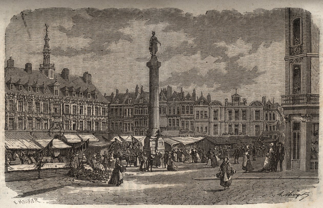 Lillen Grand Place -kaiverrus Victor Duruyn (1811-1894) "Histoire de France" -kirjoitukseen - 1882 tekijältä French School
