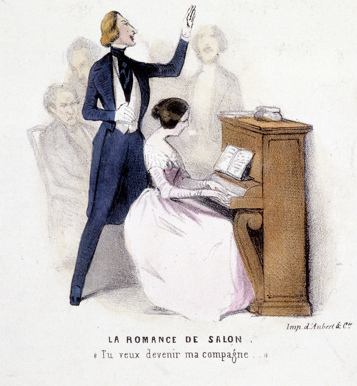 The Salon Romance: Mies laulaa pianon säestyksellä naiselta, kirjoittanut Lonsay, n. 1845. tekijältä French School